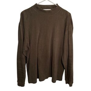 Saks Fifth Avenue Mock Neck T-Shirt Ribbed Olive Green XL